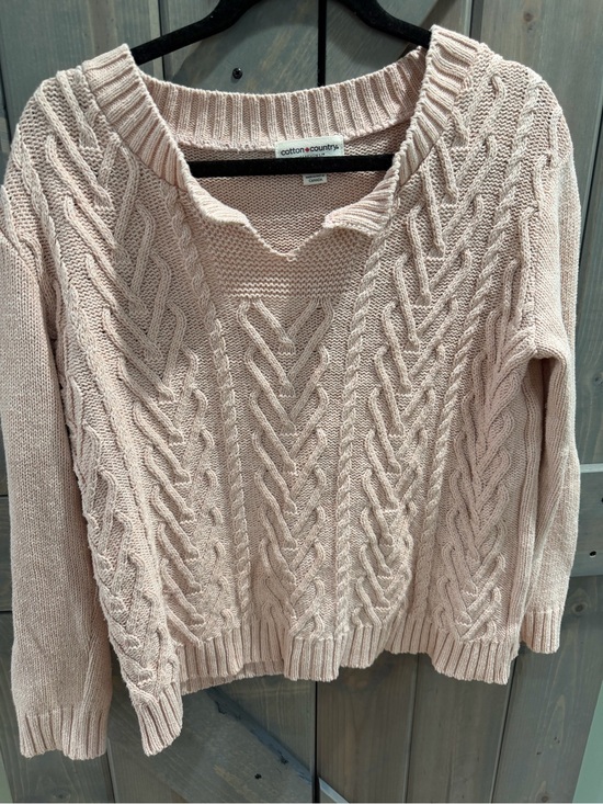 Parkhurst Sweaters - Cotton Country. Y Parkhurst Pink Cable Knit Sweater V Neck made in Canada